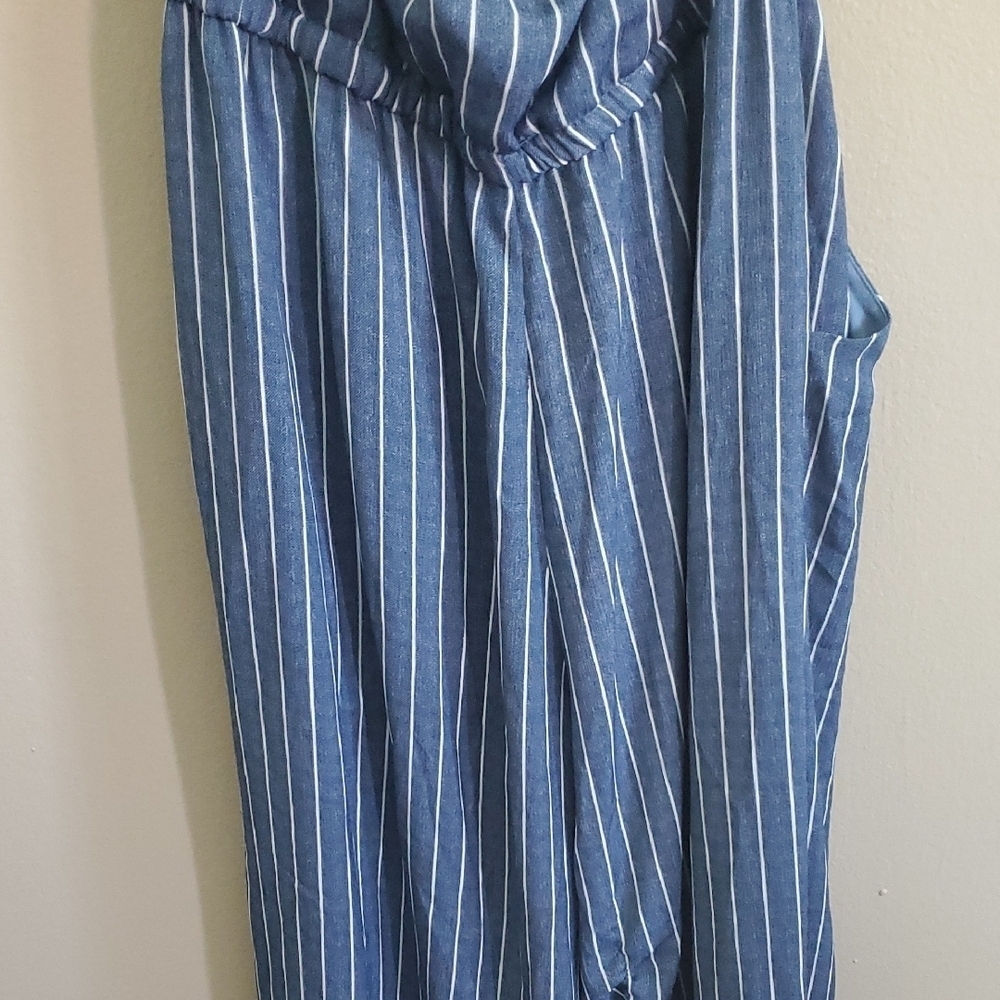 AUW Denim Blue and White Striped Jumper Pants - Picture 10 of 11